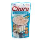 Imagen que muestra el producto Churu Tuna Recipe With Seafood Flavor. Suplemento alimenticio de consistencia cremosa, sabrosa y bajo en calorías. Churu está pensado como un premio y no debe administrarse como una comida completa. Ingredientes: Agua, atún, Taurina, extracto de té verde, sabor natural de Vieira, sabor natural atún, sabor natural de cangrejo. Presentación: 4 UND X 14GR Disponible: Para gatos de todas las razas a partir de las 12 semanas de edad.