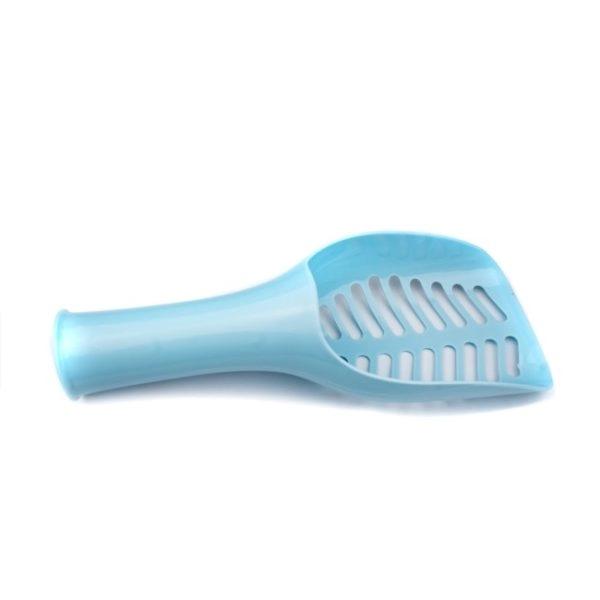 Imagen que muestra el producto Pala  Colador Para Mascotas. Pala fácil de manejar, cuenta con orificios que hacen un efecto colador para recoger solo los desperdicios de su mascotas. Material: Plástico Color: Azul, rosado Disponible: Razas pequeñas y medianas.