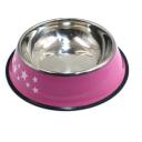 Imagen secundaria del producto Comedero Estampado Huesitos Para Mascotas. Comedero para mascotas redondo, cuenta con estampados en los costados. Material: Acero inóxidable Color: Rosado, verde, azul, naranja, rojo Disponible: Razas pequeñas. Medidas: Largo 29 cm* Ancho 7 cm