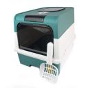 Imagen que muestra el producto Arenera Con Base Extraíble. Arenera cubierta con tapa en la parte superior, cuenta con filtro, puerta transparente y base extraible. Trae pala. Material: Plástico     Color: Negro, gris, rosado, verde                                                                                               Disponible: Razas pequeñas y medianas. Medidas: Largo 48 cm * Ancho35  cm Alto 36 cm