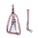 Imagen secundaria del producto Arnés Con Mosquetón De Seguridad. Arnés con rayas zic zac, cuenta con hebillas ajustables, broches de seguridad y correa con mosquetón con pieza de seguridad. Material: Poliéster Color: Gris con beige, gris con rojo, gris con azul Disponible: Razas pequeñas y medianas