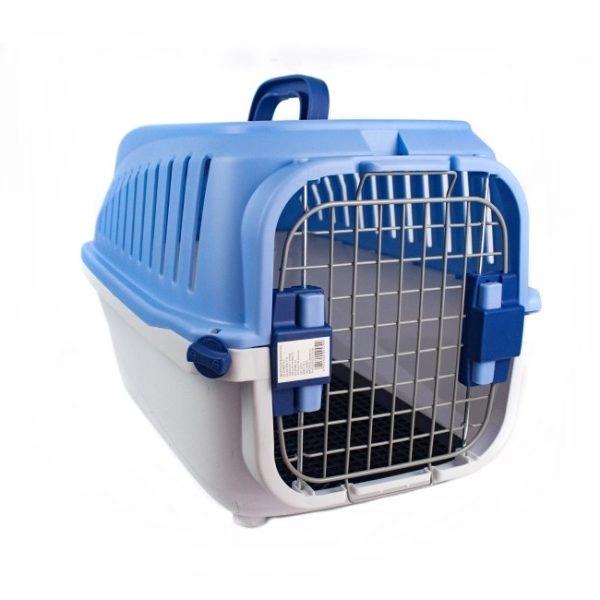 Imagen que muestra el producto Guacal Rigido Para Mascotas. Guacal para mascotas con rejilla, cuenta con ventilas laterales, broches de seguridad, seguros giratorios y mango ergonómico.  Material: Plástico, metal                                                                                                                               Color: Rosado, negro, azul                                                                                                                  Disponible: Razas pequeñas de hasta 10 Kg