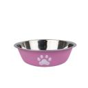 Imagen secundaria del producto Comedero Huellita Para Mascotas. Bowl para mascotas, cuenta con estampado de huellitas. Material: Acero inóxidable     Color: Verde, gris, rosado, azul                                                                                            Disponible: Razas pequeñas,medianas