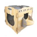 Imagen que muestra el producto Casa Gatito Con Rascador Para Mascotas. Casa para mascotas fácil de armar, cuenta con entradas en forma de gato, techo de tela tipo hamaca y una base de cartón ideal para que su mascota pueda rascarse o afilarse las uñas. Trae bolsita de catnip. Material: MDF, tela, cartón                                                                                                                                                                                           Color: Disponible en la foto                                                                                                                                                                                                                                                                                                               Disponible: Razas pequeñas Medidas: Largo 40cm* Ancho 40cm*Alto 40cm