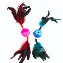 Imagen que muestra el producto Pelota Huellas Con Plumas Para Mascotas. Pelota bicolor, cuenta con estampado de huellas, cascabel y plumas en cada extremo. Material: Plástico, cascabel, plumas Color:  Azul, rosado Disponible: Razas pequeñas.