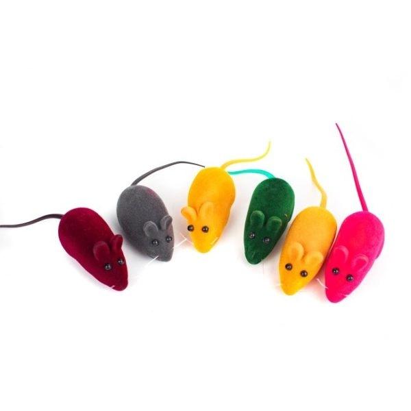 Imagen que muestra el producto Set X 2 Ratones Chillones Para Mascotas. Set x 2 ratones de felpa, cuenta con sonido. Su tamaño le facilitará un mejor agarre a la hora de jugar. Material: Poliéster, caucho Color: Rosado, amarillo, verde, vinotinto Disponible: Razas pequeñas.