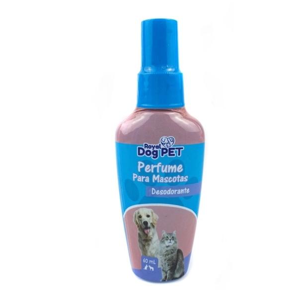 Imagen que muestra el producto Perfume Royal Dog Pet 60Ml. Perfume Royal Dog Pet ideal para dejar el pelo de tu mascota oliendo a una exclusiva fragancia a bebé. Presentación: Frasco x 60 ml. Disponible: Para perros de todas las razas.