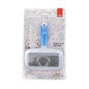 Imagen que muestra el producto Carda Con Peinilla Pequeña Para Mascotas. Cepillo de cabeza cuadrada, cuenta con cerdas de metal, mango antideslizante y peinilla pequeña. Material: plástico, metal Color: Azul, rosado, fucsia Disponible: Razas pequeñas con pelaje largo.