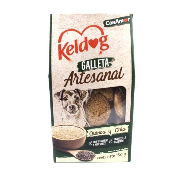 Imagen que muestra el producto Galletas Artesanales Quinoa Y Chia 150Gr. Galletas artesanales con vitaminas y minerales que favorecen la digestión. Ingredientes: Harina de maíz, harina de trigo, harina de soya, semilla de quínua, semilla de chía. Presentación: 150gr Disponible: Perros de todas las razas a partir de los 4 meses de edad.