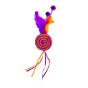 Imagen que muestra el producto Juguete Espiral Para Mascotas. Juguete para gatos, cuenta con plumas en la parte superior. Material: Poliéster, plumas Color: Rojo, azul, naranja, morado, verde Disponible: Razas pequeñas