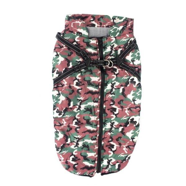 Imagen que muestra el producto Chaleco Militar Para Mascotas. Chaleco para mascotas con arnés, cuenta con cremallera y tejido tipo ovejero en el interior. Material: Poliéster Color: Verde militar, Azul militar, verde DIsponible: Razas pequeñas, medianas y grandes