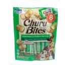 Imagen que muestra el producto Churu Bites For Dog Chicken Recipe Wraps Chicken With Tuna Recipe. Suplemento alimenticio en trocitos cubiertos de una pasta de pollo suave y rellenos de churu de Inaba. Ingredientes: Pollo, agua, atún, almidón de Tapioca, clara de huevo. Presentación: 8 UND X 12GR Disponible: Para perros de todas las razas y tamaños.