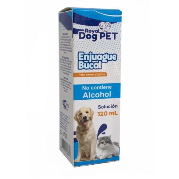 Imagen que muestra el producto Enjuague Para Mascotas 120Ml. Solución indicada en perros y gatos para el control del mal aliento. Presentación: Frasco x 120 ml. Disponible: Para perros y gatos de todas las razas.