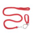 Imagen secundaria del producto Collar De Ahogo Trenzado Para Mascotas. Collar con correa, cuenta con diseño tejido, cadena ajustable en el cuello y gancho para fijar al colllar. Material: Poliéster, metal                                                                                                    Color: Azul, rojo, negro, rojo con negro, rojo con azul, azul con negro                                                                        Disponible: Razas pequeñas y medianas Medidas: Trailla 1,30 cm* Ancho 2,5 cm Collar Largo 35cm* Ancho 2,5cm