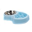 Imagen que muestra el producto Comedero Antireflujo Con Bowl Removible Para Mascotas. Comedero con sistema antireflujo, cuenta con plato removible. Material: Plástico, acero inóxidable Color: Verde, rosado, azul Disponible: Razas pequeñas. Medidas: Largo 30,7 cm * Ancho 22,5cm Alto 5,3cm