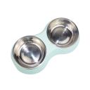 Imagen secundaria del producto Comedero Con Piezas Antideslizantes. Comedero doble con bowls removibles, cuenta con piezas antideslizantes. Material: Plástico, metal Color: Verde aguamarina, palo rosa, morado grisaceo Disponible: Razas pequeñas