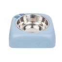 Imagen que muestra el producto Comedero Cuadrado Con Bowl. Comedero cuadrado con bowl removible, cuenta con adhesivos para decorar a los costados y piezas antideslizantes. Material: Plástico, metal Color: verde, azul, naranja Disponible: Razas pequeñas