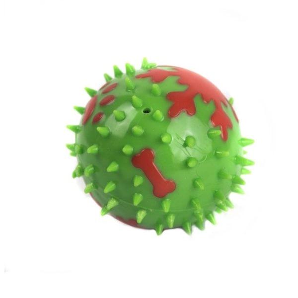 Imagen que muestra el producto Juguete Pelota Maciza Copo De Nieve. Juguete pelota chillona maciza con estampado de copo de nieve. Ayuda a eliminar el sarro. Material: Plástico Estampado: Verde, rojo, blanco Disponible: Razas medianas y grandes.