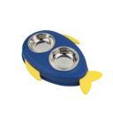 Imagen secundaria del producto Comedero Pez Con Dos Bowl Extraíble Para Mascotas. Comedero doble con diseño de pez, cuenta aletas y dos bowl extraíbles. Material: Plástico, acero inóxidable Color: Verde, azul, morado Disponible: Razas pequeñas. Medidas: