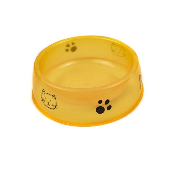 Imagen que muestra el producto Comedero Redondo Estampado Mediano. Comedero para mascotas redondo, cuenta con estampado en los costados.  Material: Plástico                                                                                              Color: Verde, azul, naranja                                                                        Disponible: Razas pequeñas y medianas.