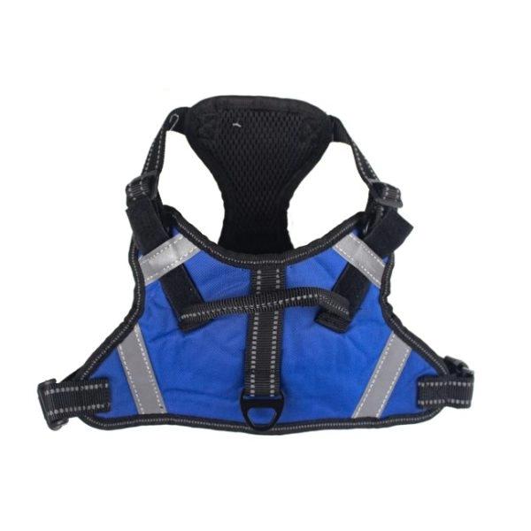 Imagen que muestra el producto Pechera De Mascotas. Pechera anti-tirones para mascotas, cuenta con tejido reflectivo, hebillas ajustables y broches de seguridad. Material: Poliéster Color: Azul, negro, rojo, morado, rosado  DIsponible: Razas pequeñas, medianas y grandes