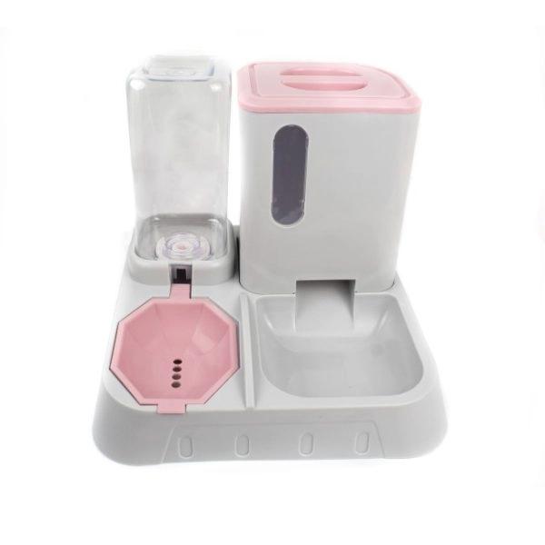 Imagen que muestra el producto Comedero Y Bebedero Para Mascotas. Comedero y bebedero para mascotas automatico con tecnología de alimentación por gravedad. Material: Plástico                                                                                                                                                                            Color: Blanco                                                                                                                                                Disponible: Razas pequeñas y medianas