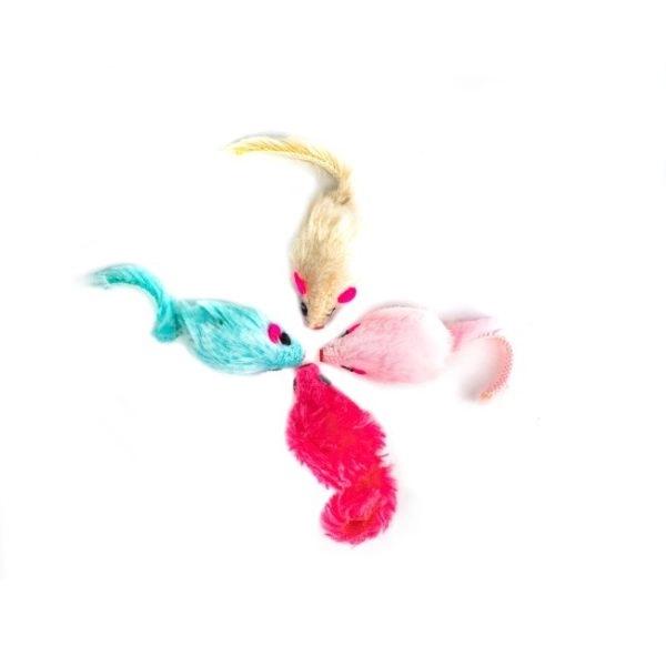 Imagen que muestra el producto Set X 4 Ratones Para Mascotas. Set x 4 ratones de felpa. Su tamaño le facilitará un mejor agarre a la hora de jugar. Material: Poliéster Color: Surtido Disponible: Razas pequeñas.