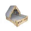 Imagen que muestra el producto Cuna Pequeña Con Techo Para Mascotas. Cama para mascotas fácil de armar, con diseño de cuna, cuenta con forraje de tela y un tapete en su interior con el que su mascota podrá rascarse o afilarse las uñas.  Material: MDF, tela                                                                                                                                                                                                                                                                                                    Color: Disponible en la foto                                                                                                                                                                                                                                        Disponible: Razas pequeñas Medidas: Largo 50cm* Ancho 37.5cm * Alto 39cm