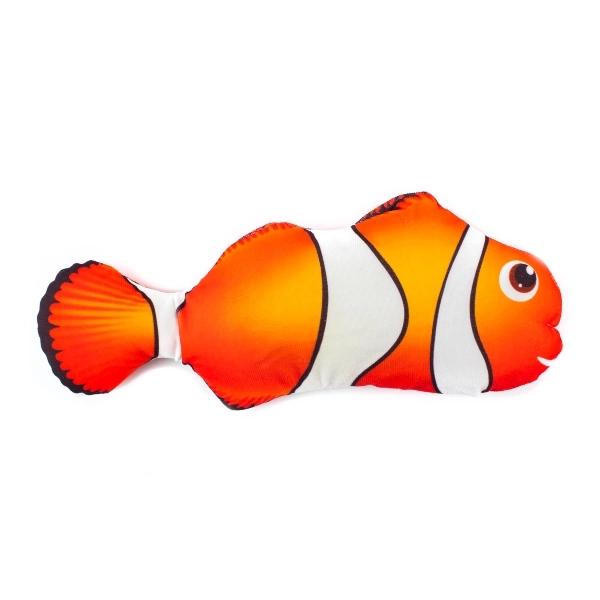 Imagen que muestra el producto Juguete De Felpa Pez Para Mascotas. Peluche en forma de pez, cuenta con cremallera. Material: Poliéster Color: Naranja, morado, amarillo Disponible: Razas pequeñas y medianas.