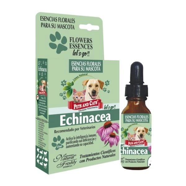 Imagen que muestra el producto Esencia Echinacea Lets Go Frasco Natural Freshly 25 Ml. Esencia Echinacea lets go Natural Freshly ayuda a estimular el sistema inmune de las mascotas, mejorando la respuesta a los tratamientos antibióticos. Ingredientes: Armonica asociación de esencias florales.  Presentación: Frasco x 25 ml con gotero Disponible: Para perros y gatos de todas las razas y edades.