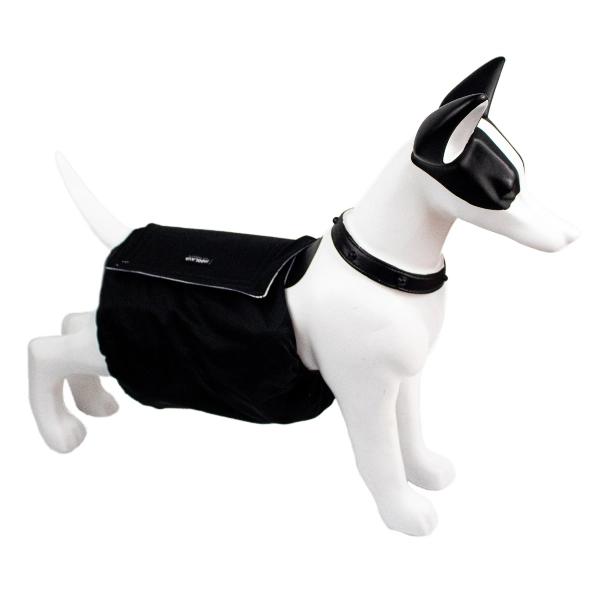 Imagen que muestra el producto Faja De Tela Para Mascotas. Pañal para machos con velcro ajustable. También funciona como faja pos quirúrgica. Material: Poliéster Color: Negro, gris, azul Disponible: Razas pequeñas.