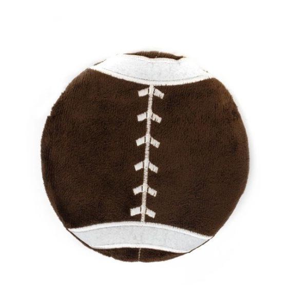 Imagen que muestra el producto Frisbee Para Mascotas. Frisbee con diseño de balón, cuenta con una cubierta de felpa y sonido interno. Material: Poliéster Estampado: Pelota futbol, pelota futbol americano.  Disponible: Razas pequeñas y medianas.