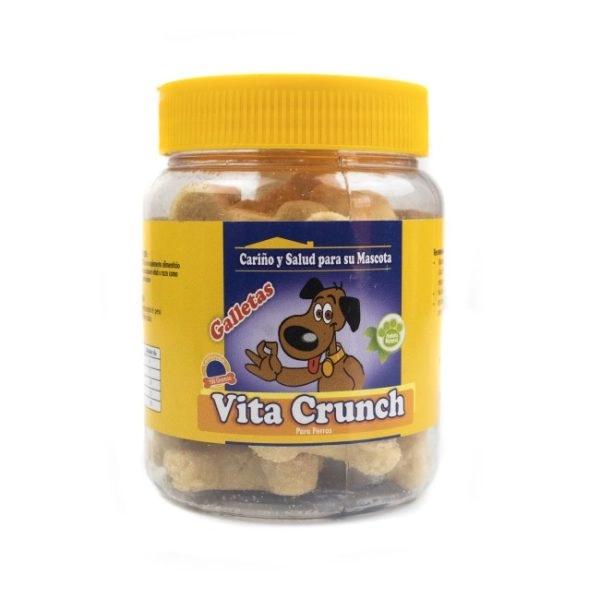 Imagen que muestra el producto Galleta Vitacrunch Avena 100Gr, 250Gr, 500Gr. Galleta VITA CRUNCH suplemento alimenticio como complemento a la dieta de su mascota. Presentación de 100gr y 500gr. Ingredientes: Harina trigo y/o avena y/o integral, harina de maíz, grasa vegetal, higado hidrolizado. Disponible: Perros de todas las razas y edades.