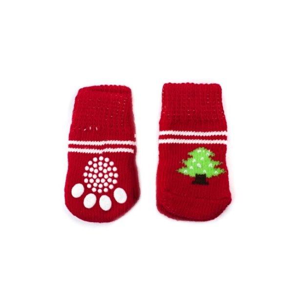 Imagen que muestra el producto Pet Socks Navideñas Para Mascotas Talla S. Medias para mascotas con tejido antideslizante. Material: Poliéster                                                                     Color: Rojo, verde                                                                           Disponible: Razas pequeñas.
