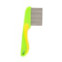 Imagen que muestra el producto Peine Antipulgas Para Mascotas. Peine antipulgas para mascotas, cuenta con dientes finos y mango antideslizante. Material: Plástico, acero inóxidable Color: Rojo, azul, verde Disponible: Razas pequeñas y medianas.