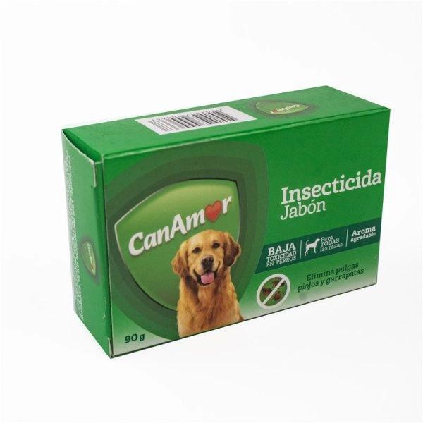 Imagen que muestra el producto Jabon Canamor Insecticida 90 Gr. Jabón CanAmor insecticida indicado en perros para el control de parásitos como pulgas, piojos y garrapatas. No usar en animales lactantes o menores de 3 meses. No usar en gatos. Presentación: Barra x 90 g. Disponible: Para perros de todas las razas.
