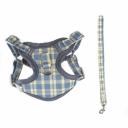 Imagen que muestra el producto Pechera Estilo Tartán Para Mascotas. Pechera anti-tirones cuenta con estampado tipo tartán, hebillas ajustables, broche de seguridad y correa. Material: Poliéster, metal Color: Naranja, rojo, azul claro, azul oscuro Disponible: Razas pequeñas, Medianas