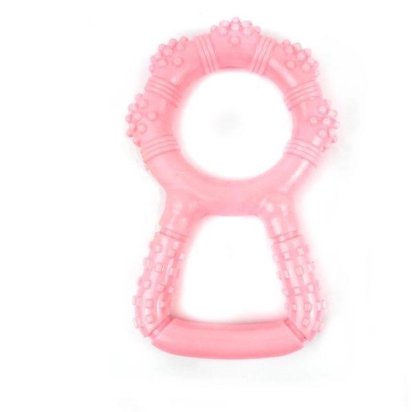 Imagen que muestra el producto Juguete Manopla Para Mascotas. Mordedor macizo. Material: Plástico                                                                                                                               Color: Azul, rosado                                                                                                                                                   Disponible: Razas medianas y grandes