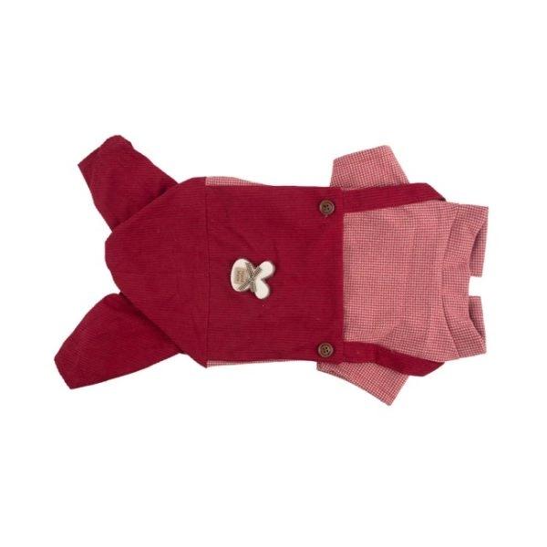 Imagen que muestra el producto Overol Conejo Para Mascotas. Overol conejo con acabado tipo gamusa, cuenta con botones en la parte inferior para apuntar. Material: Poliéster Color: Gris, rojo, rosado Disponible: Razas pequeñas y medianas.