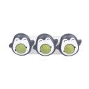 Imagen que muestra el producto Set X 3 Catnip Pingüino. Set x 3 Catnip pingüino. Presentación tipo bandeja, cuenta con tirilla adhesiva para fijar a superficies planas. Material: Plástico, catnip Color: Verde, negro, rosa Disponible: Razas pequeñas