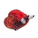 Imagen secundaria del producto Sombrero Con Plumas Para Mascotas. Clip de sombrero para mascotas, cuenta con cubierta escarchada, moño con pluma decorativa y pinza de agarre. Material: Poliéster                                                    Color: morado, rosado, rojo, plateado, fucsia                           Disponible: Razas pequeñas