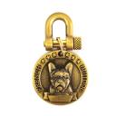 Imagen que muestra el producto Placa De Identificación Para Bulldog Frances. Placa de identificación con estampado de Samoyedo. Material: Metal                                                                        Color: Dorado                                                                                                         Disponible: Samoyedo