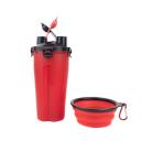 Imagen que muestra el producto Vaso Portatil Para Mascotas. Comedero portatil con dos compartimentos, cuenta con plato retractil. Fácil y cómodo de transportar. Material: Plástico Color: Rosado, azul, negro, rojo, amarillo, blanco.                                                                                Disponible: Razas pequeñas, medianas y grandes. Medidas:  Alto 19,5cm* AnchoAlto 19,5cm* Ancho 10 cm*350ml