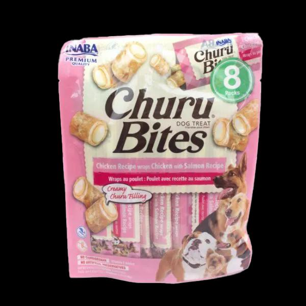 Suplemento alimenticio en trocitos cubiertos de una pasta de pollo suave y rellenos de churu de Inaba.