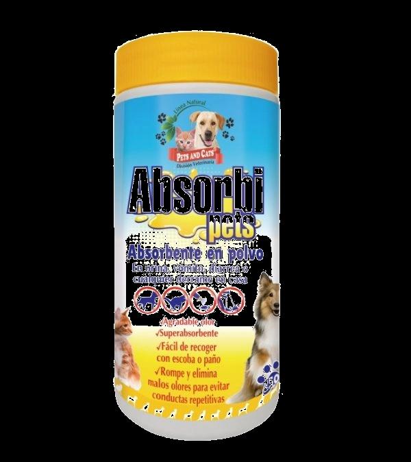 Imagen que muestra el producto Absorbipets-Absorbente En Polvo Natural Freshly 250 Gr. Absorbipets Natural Freshly en polvo ideal para usar en orina, vómito, diarrea o cualquier derrame en casa. Ingredientes: Agente polimerico, arcilla, fragancia.  Presentación: Frasco x 250 g. Disponible: Para perros y gatos de todas las razas y edades.