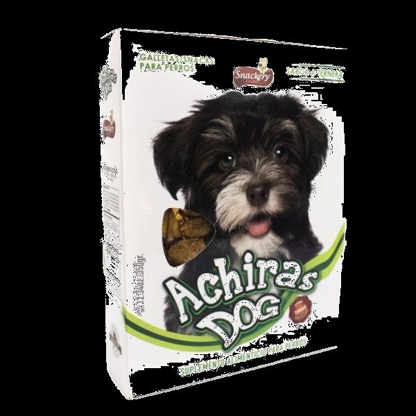 Imagen que muestra el producto Achiras Dog Ternera 350Gr. Suplemento alimenticio sabor a ternera. Ingredientes: Harina de arroz, harina de trigo, grasa de cerdo, grasa de res, aceite de soya. Presentación: 350gr Disponible: Perros de todas las razas a partir de los 2 meses de edad.