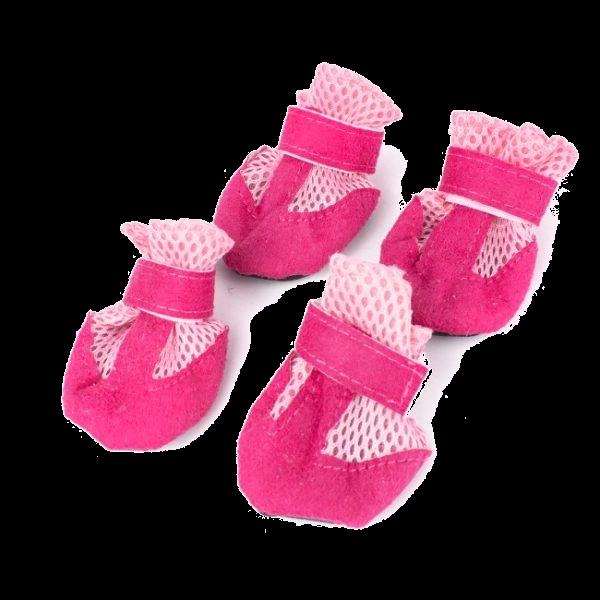 Imagen que muestra el producto Zapatos De Tela Para Mascotas. Zapatos para mascotas, cuenta con malla antitranspirante, velcro ajustable y almohadillas impermeables. Talla 4, Talla 5 Material: Poliéster                                                  Color: Verde, rojo, rosado, negro, azul                                                                   Disponible: Razas pequeñas. TALLA 4 : Largo 5.5cm * Ancho 5cm  TALLA 5 :Largo 5.5cm * Ancho 4cm