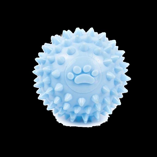 Imagen que muestra el producto Pelota Huellita Para Mascotas. Pelota chillona  Material: Plástico                                                                      Color: Azul, verde, rosado                                                     Disponible: Razas pequeñas