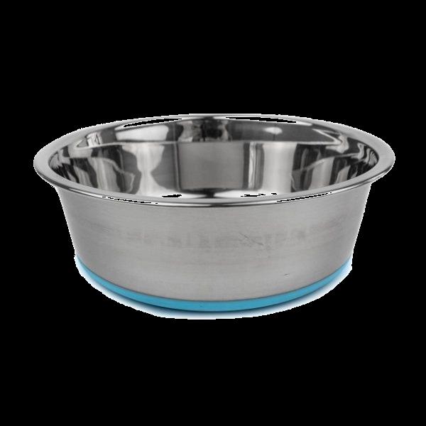 Imagen que muestra el producto Tazon De Comida Con Base Antideslizante Para Mascotas. Tazón redondo fácil de limpiar, para comida o bebida. Material: Acero inoxidable                                                                                                                                                                                                                                                                                                                                                               Color: Azul, rosado, negro                                                                                                                                                                                                                                                                                                              Disponible: Razas pequeñas, medianas, grandes